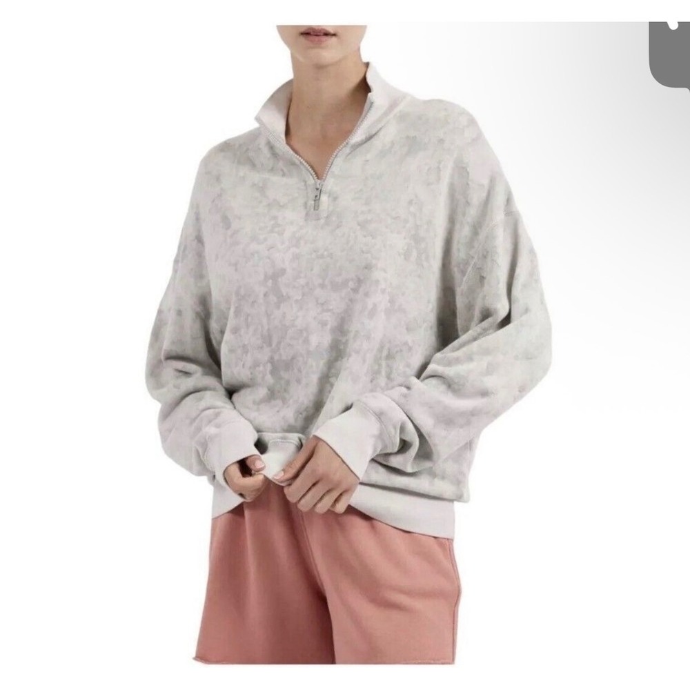 ATM Women Half Zip Sweatshirt Abstract Print Mock Neck‎ Long Sleeve Large Loose